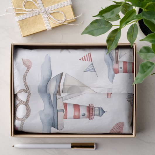 Küstenschifffahrt 4. Juli-Segelboote Leuchtturm Seidenpapier (Geschenk)