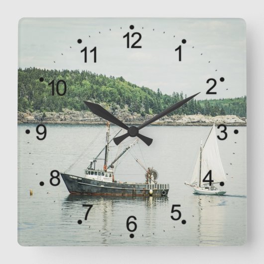 Küstenschifffahrt Maine Bar Harbour Quadratische Wanduhr (Vorderseite)
