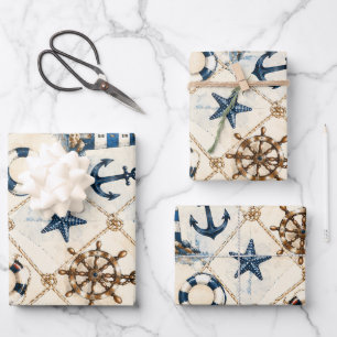 Küstenschifffahrts-Nahtloses Muster Geschenkpapier Set