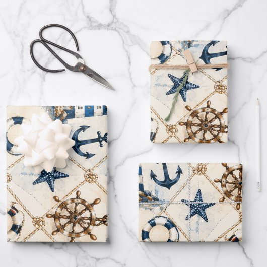 Küstenschifffahrts-Nahtloses Muster Geschenkpapier Set (Vorderseite)