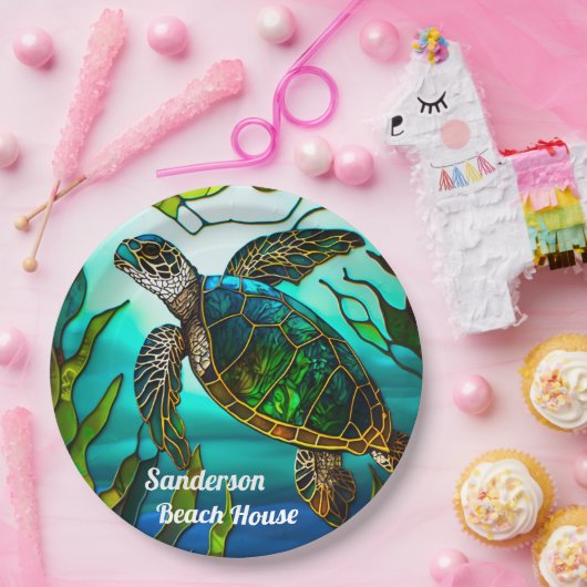 Küstenschildkröten Tropisch Aquamarin Blau Grün Pappteller (Party)