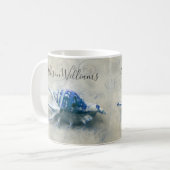 Küstenseashell-Indigo-Blau-mit Monogramm Name Kaffeetasse (Vorderseite Links)