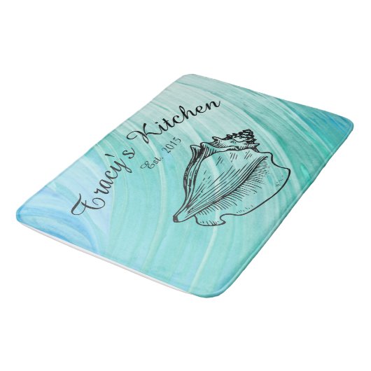 Küstenseashell-Monogramm-Küchen-Matte Badematte (Schrägansicht)