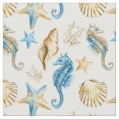 Küstenseashells Seepferde und Starfish Muster Stoff (Nahaufnahme)