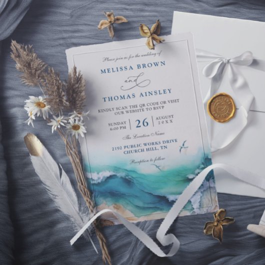 Küstensee das Reiseziel QR-Code Hochzeit Einladung