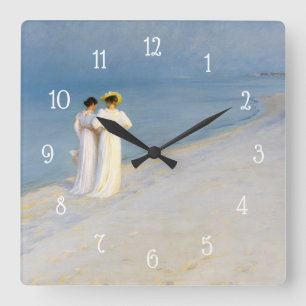 Küstensee Strand Blaue Stunde Vintage-Gemälde Quadratische Wanduhr
