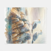 Küstenseemöwen-Aquarell-Seelandschaft Fleecedecke (Vorderseite (Horizontal))