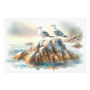 Küstenseemöwen Aquarell-Seelandschaft Fotodruck