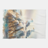 Küstenseemöwen Aquarell-Seelandschaft Geschirrtuch (Horizontal)
