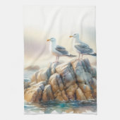 Küstenseemöwen Aquarell-Seelandschaft Geschirrtuch (Vertikal)
