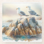 Küstenseemöwen Aquarell-Seelandschaft Glasuntersetzer (Vorderseite)