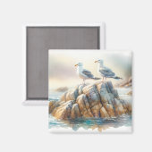 Küstenseemöwen Aquarell-Seelandschaft Magnet (Vorderseite/Rückseite)