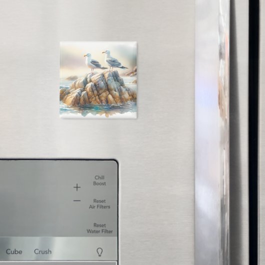 Küstenseemöwen Aquarell-Seelandschaft Magnet (In Situ (Kühlschrank))