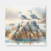 Küstenseemöwen Aquarell-Seelandschaft Magnet (Vorne)