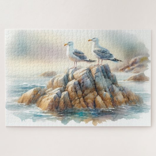 Küstenseemöwen-Aquarell-Seelandschaft Puzzle (Horizontal)