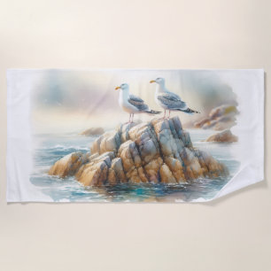 Küstenseemöwen Aquarell-Seelandschaft Strandtuch