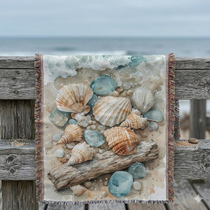 Küstenseemusswasserfarben-Treibholzszene Decke