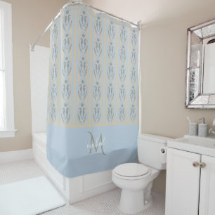 Küstenseepferd Cameo Blau Creme Streifen Monogramm Duschvorhang