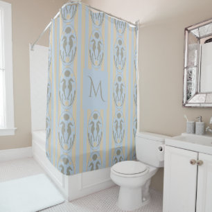 Küstenseepferd Cameo Blau Creme Streifen Monogramm Duschvorhang