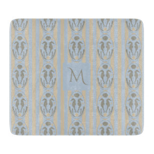 Küstenseepferd Cameo Blau Creme Streifen Monogramm Schneidebrett