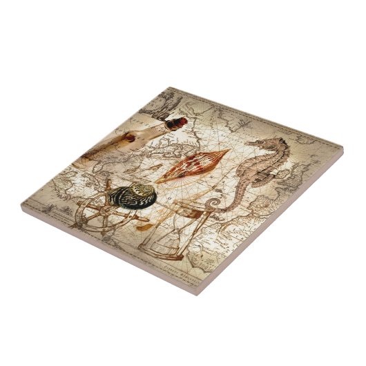 KüstenSeepferd Seashell Seekarte Fliese (Seite)