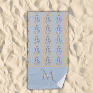 Küstenseepferdchen Cameo Blau Creme Streifen Monog Strandtuch