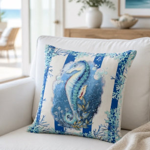 Küstenseepferdchen-Wurfkissen in Blau Kissen