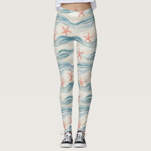 Küstenseestern auf Aqua-Sandwellen-Muster (2) Leggings