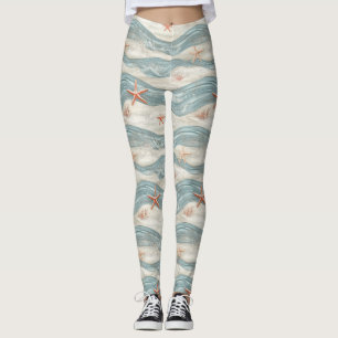 Küstenseestern auf Aqua-Sandwellen-Muster (7) Leggings