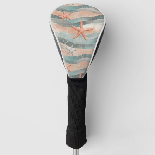 Küstenseestern auf Aqua-Sandwellenmuster (3) Golf Headcover (Vorderseite)