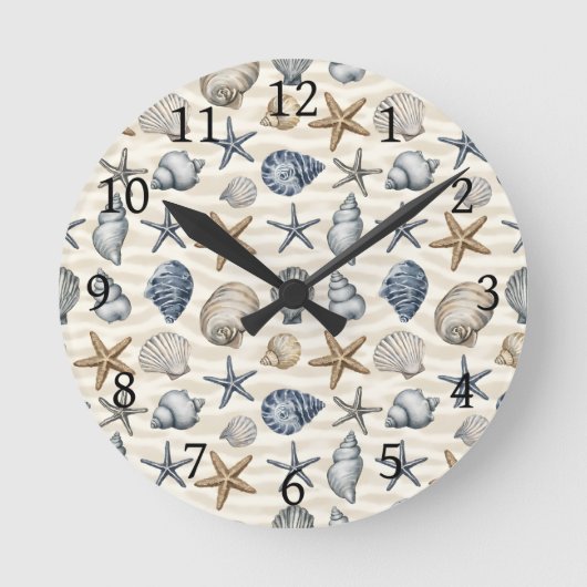 Küstenseestern Muscheln Elemente Design 391 Runde Wanduhr (Vorderseite)