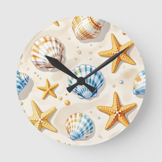 Küstenseesterne Strandmuster Runde Wanduhr (Vorderseite)