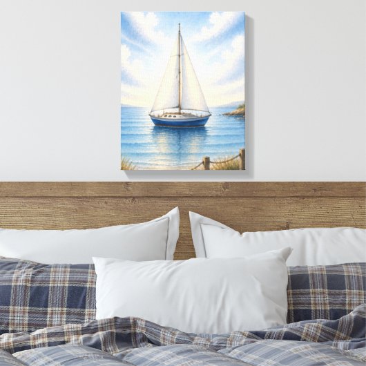 Küstensegelboot auf gespannter Leinwand als Wandbe (Insitu (Schlafzimmer))