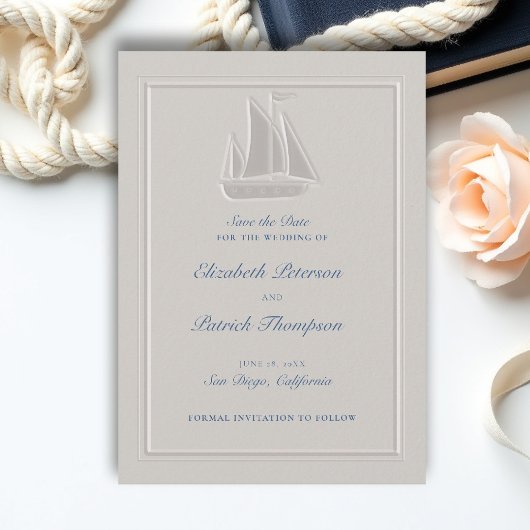 Küstensegelboot Elfenbein Formale Hochzeit Save The Date
