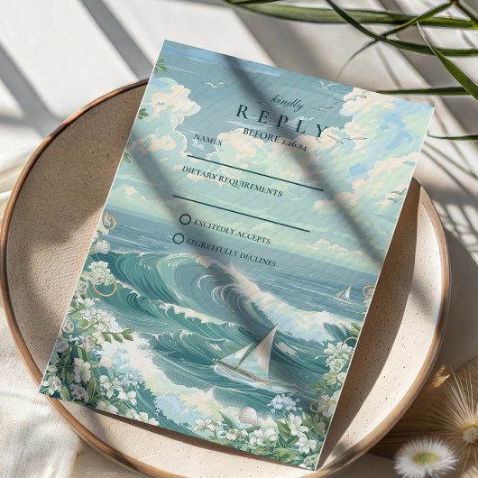 Küstensegelboot Ozean-Hochzeit RSVP Karte