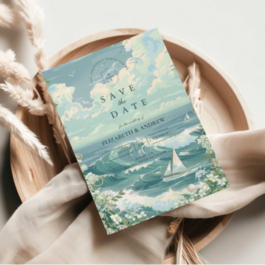 Küstensegelboot-Ozean-Hochzeit Save The Date