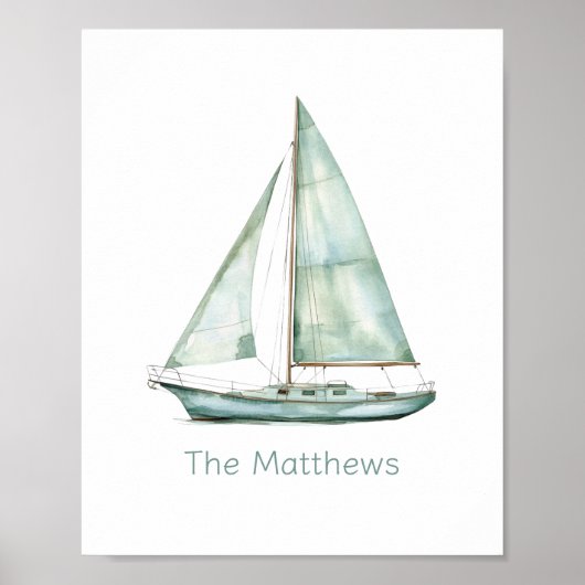Küstensegelboot Wasserfarbe personalisiert Poster (Vorne)