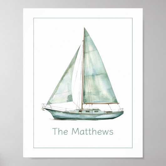 Küstensegelboot Wasserfarbe Personalisiert Poster (Vorne)
