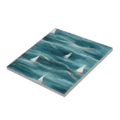 Küstensegelboot Wellen Nautisches Muster (3) Fliese (Seite)
