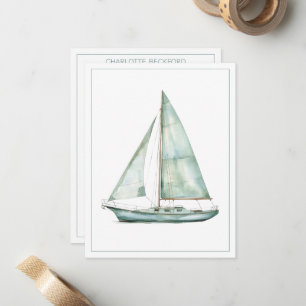 Küstensegelschiff Wasserfarbe Personalisiert Blau Mitteilungskarte