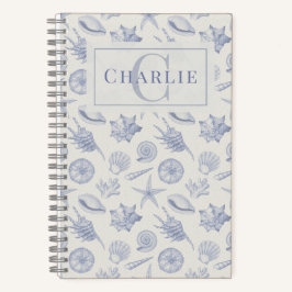 Küstenskizze mit Muscheln | Individuelles Monogram Notizblock