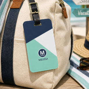 Küstensommer Navy Minze Geometrisches Muster Name Gepäckanhänger