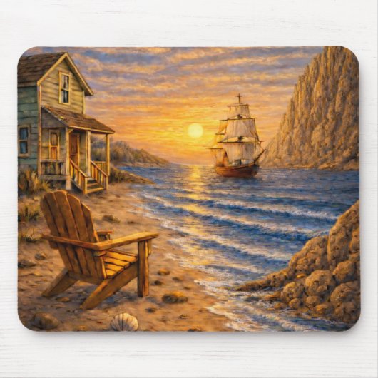 Küstensonnenuntergangs-Segelmäuseunterlage Mousepad (Vorne)
