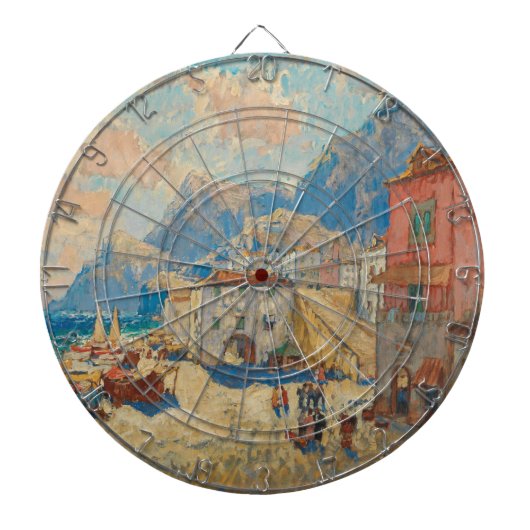 Küstenstadt in Spanien (Vintage spanische Landscha Dartscheibe (vorne)
