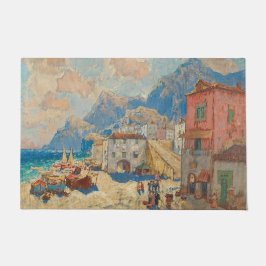 Küstenstadt in Spanien (Vintage spanische Landscha Fußmatte (Vorderseite)