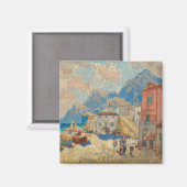 Küstenstadt in Spanien (Vintage spanische Landscha Magnet (Vorderseite/Rückseite)