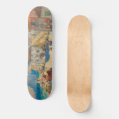 Küstenstadt in Spanien (Vintage spanische Landscha Skateboard (Vorderseite)