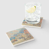 Küstenstadt in Spanien (Vintage spanische Landscha Steinuntersetzer (Seitenansicht)