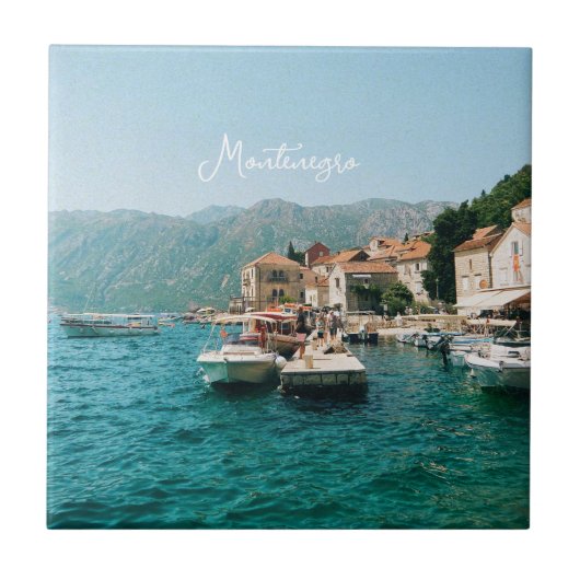 Küstenstadt Perast, Montenegro Fliese (Vorderseite)
