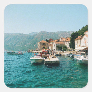 Küstenstadt Perast, Montenegro Quadratischer Aufkleber